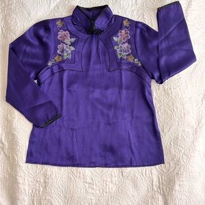 Elegant Purple Floral Qipao Blouse